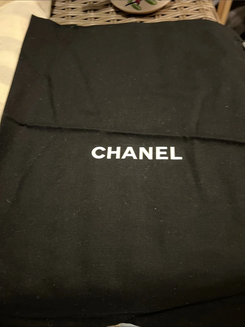 CHANEL Black Fabric Dust Bag with White Logo